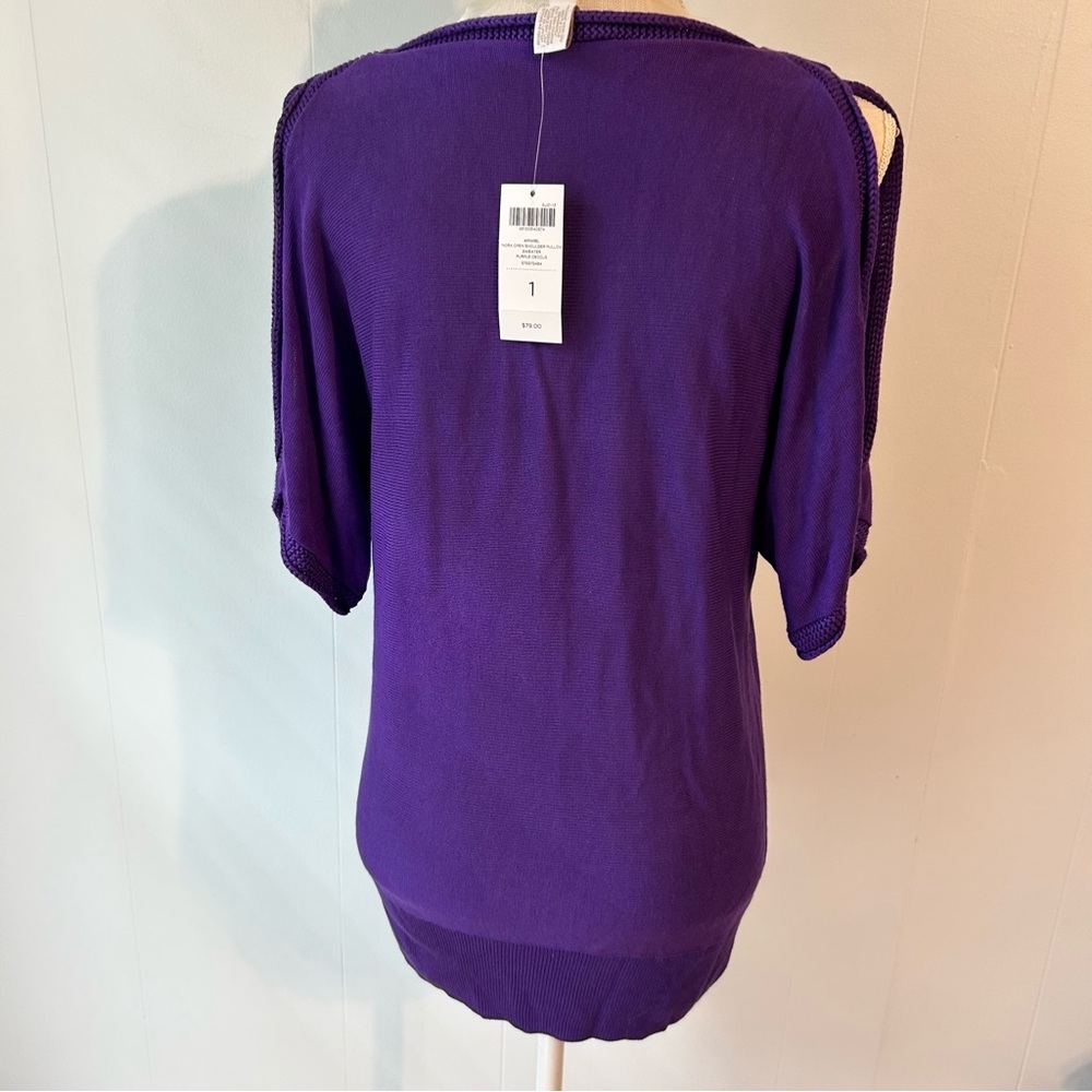 Women‎ Chico’s size 1 Purple Women's Top cold shoulder, short sleeve lightweight - Picture 4 of 8